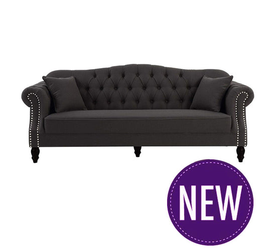 Austin Dark Grey/Black Buttoned Sofa – 2 or 3 Seater – BUY2+ SAVE