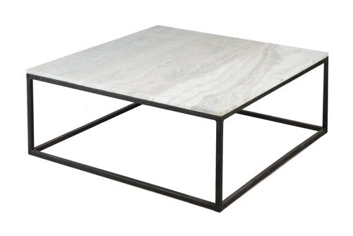 Black Square Coffee Table with Stone Top