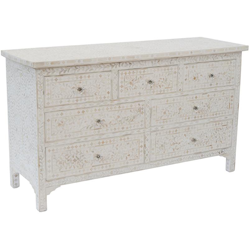 Bone Inlay Floral White Chest – 7 Drawer