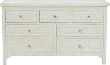 Load image into Gallery viewer, Bone Inlay Floral White Chest – 7 Drawer
