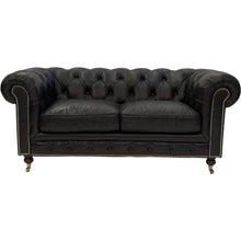 Load image into Gallery viewer, Worn Charcoal Leather Chesterfield – 2 or 3 Seater – 2 Colour Options
