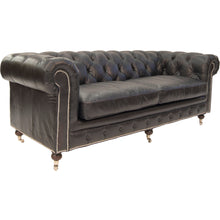 Load image into Gallery viewer, Worn Charcoal Leather Chesterfield – 2 or 3 Seater – 2 Colour Options
